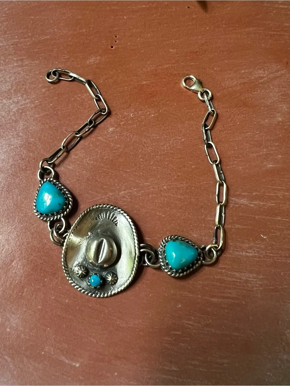 Kingman Turquoise Cowboy Hat Bracelet Sterling Silver Southwestern - Picture 5 of 9
